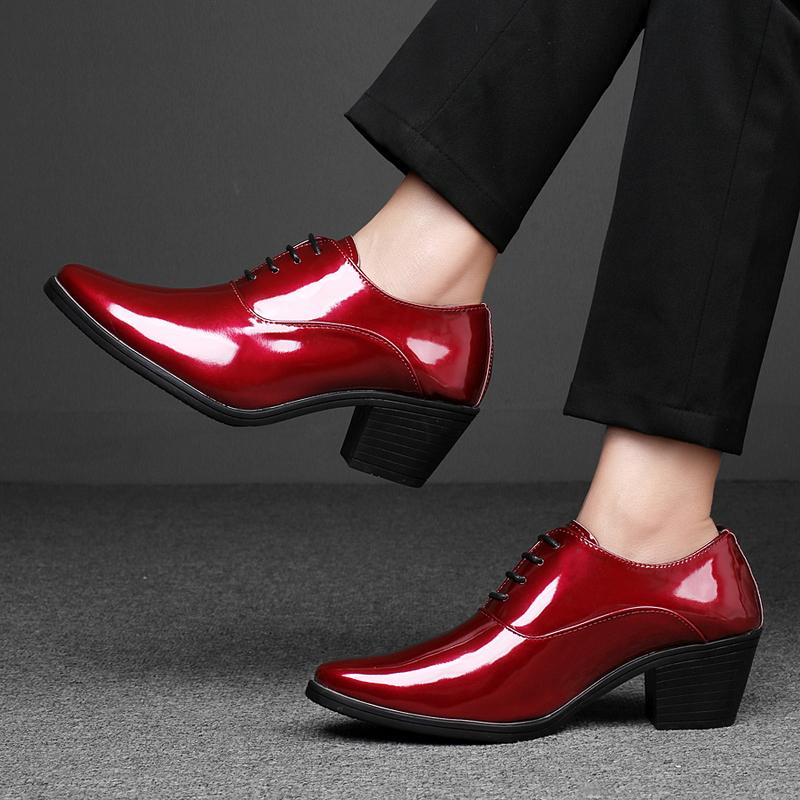 Men White Red High Heels Wingtip Black Leather Derby Wedding Dress Dance Business Formal Elevator Shoes Height Increase Shoes Plus Size