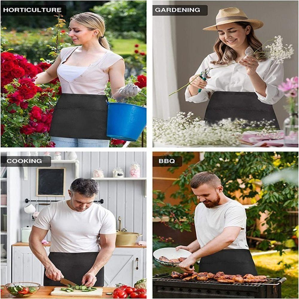 Unisex Waist Apron 3 Pockets Waiter Half Waist Apron New Short Half Waist Apron Restaurant Waiters