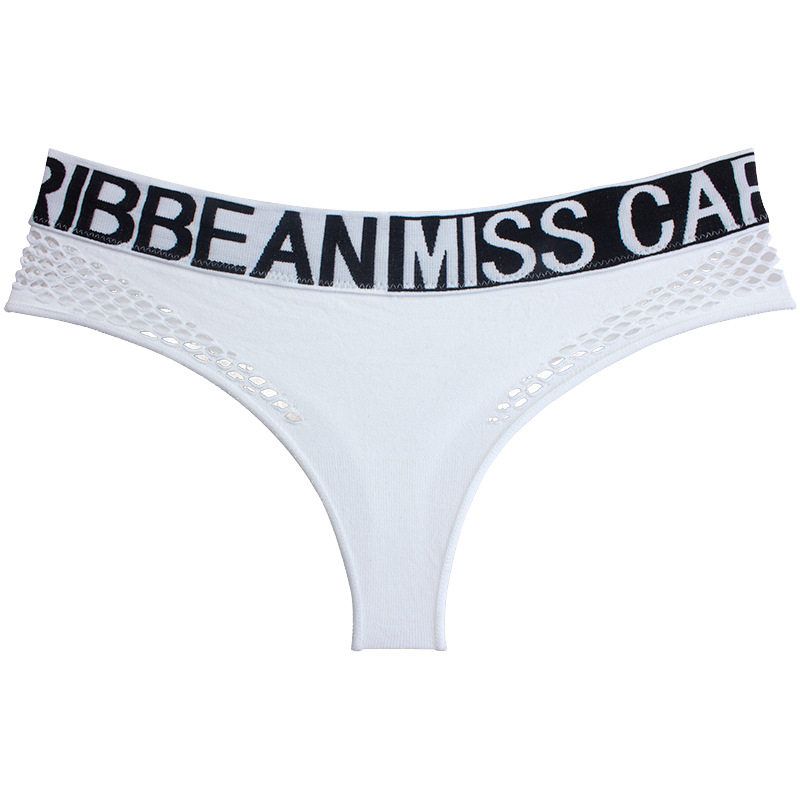 European and American Sexy Mesh Breathable Sports Style with Letters Underwear White M