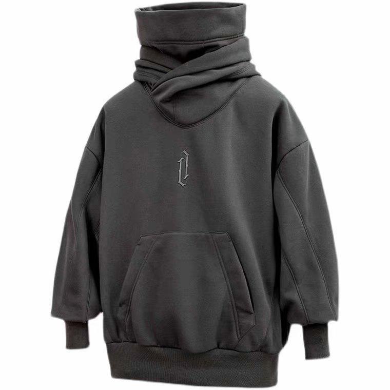 Men's Vintage High Collar Hooded Sweatshirt - Loose Fit, High Street Hip Hop Style for Spring & Autumn