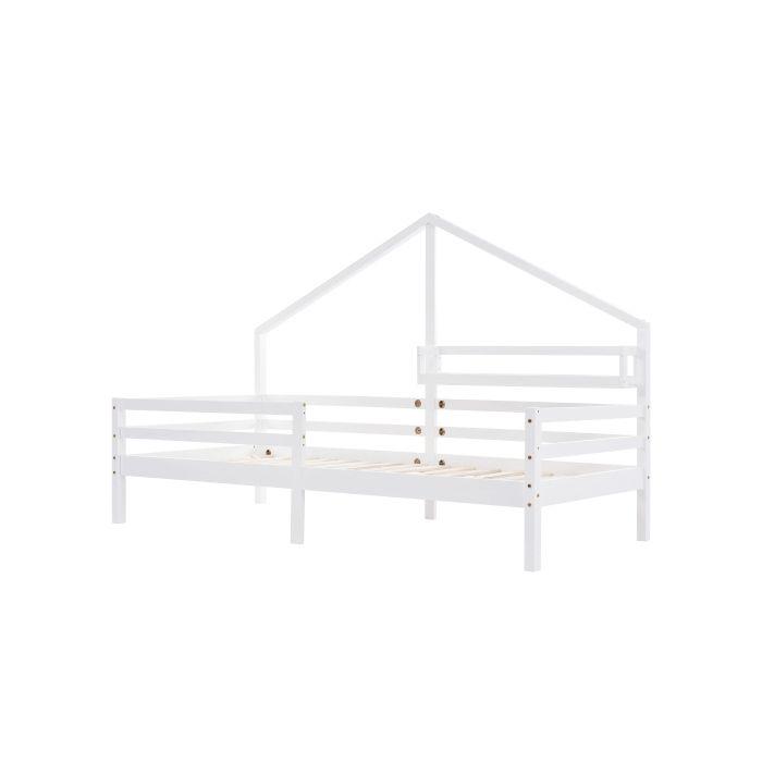 Lit d'enfant - MUVOE - 90x200 - Blanc - Bois massif - Style scandinave