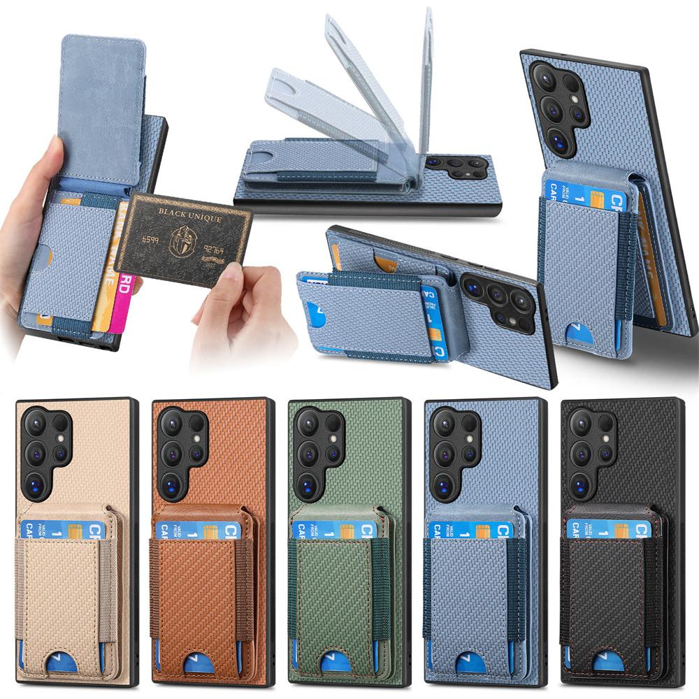 Carbon Leather Wallet Card Slot Cover for Samsung Galaxy A16 A06 A36 A56 A55 A35 5G S25 S24 S22 Ultra Plus S23 S21 FE Phone Case