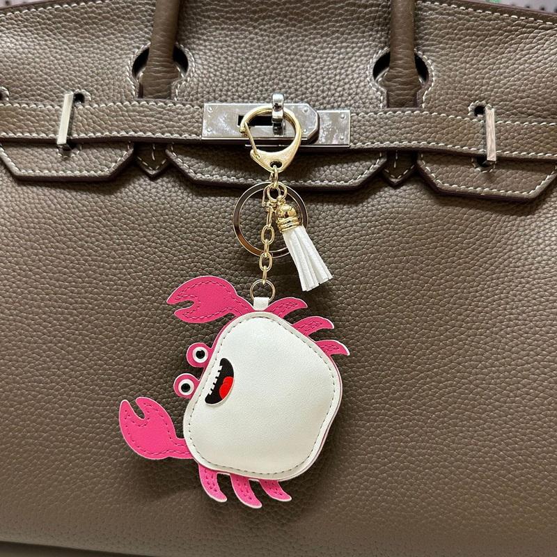 1 Pcs Simple And Fashionable Leather Crab Car Keychain Bag Creative Headphone Bag Pendant Accessories