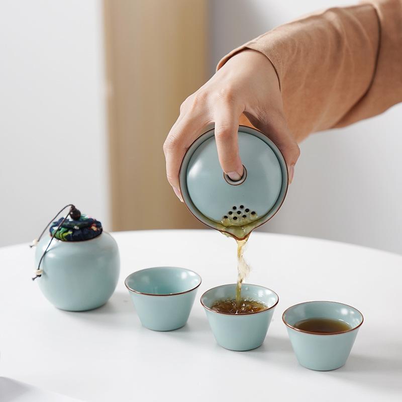 Tragbares Ru-Ofen Tee-Set 1 Gaiwan 3 Tassen Outdoor Reise Tee-Set Geschäftsgeschenk Anpassbar Freund Geburtstagsgeschenk