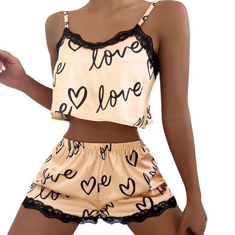 

Пижама с милым принтом ко Дню святого Валентина, женская, весна/лето, дышащая, из ледяного шелка, домашняя ярость, комплект из 2 предметов XL