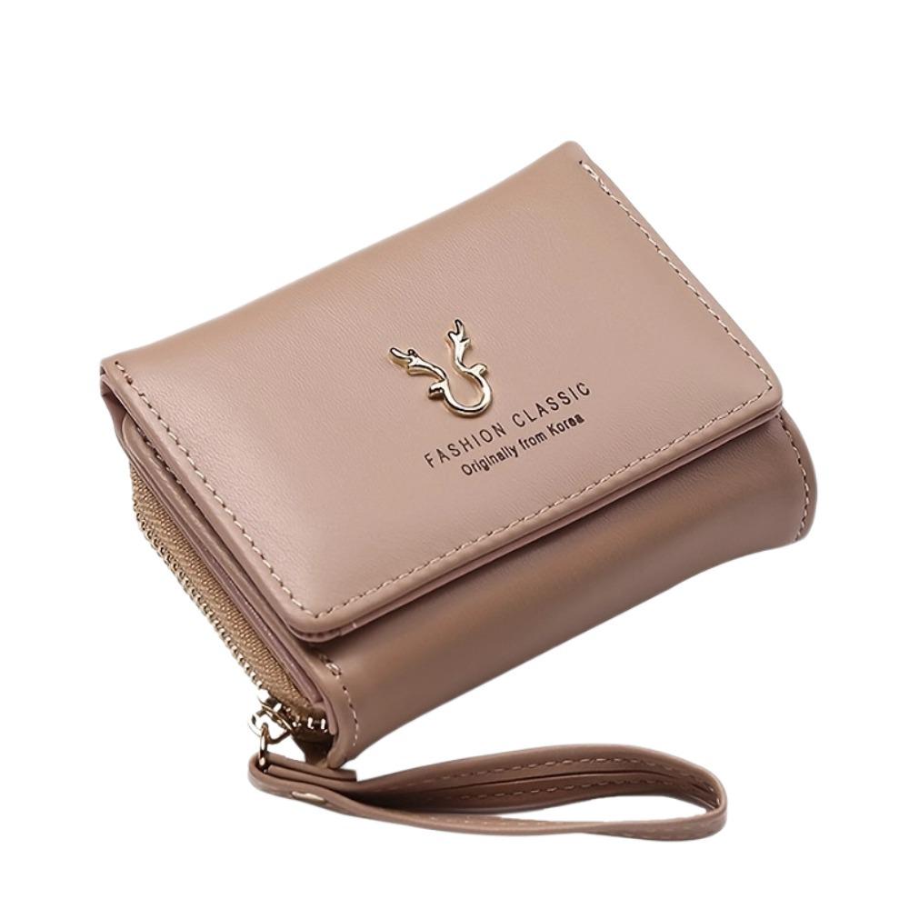 Damen PU Leder Kurzes Geweih-Portemonnaie – Mini Cartoon Dreifach-Reißverschluss-Münzfach & Druckknopf-Kartenhalter