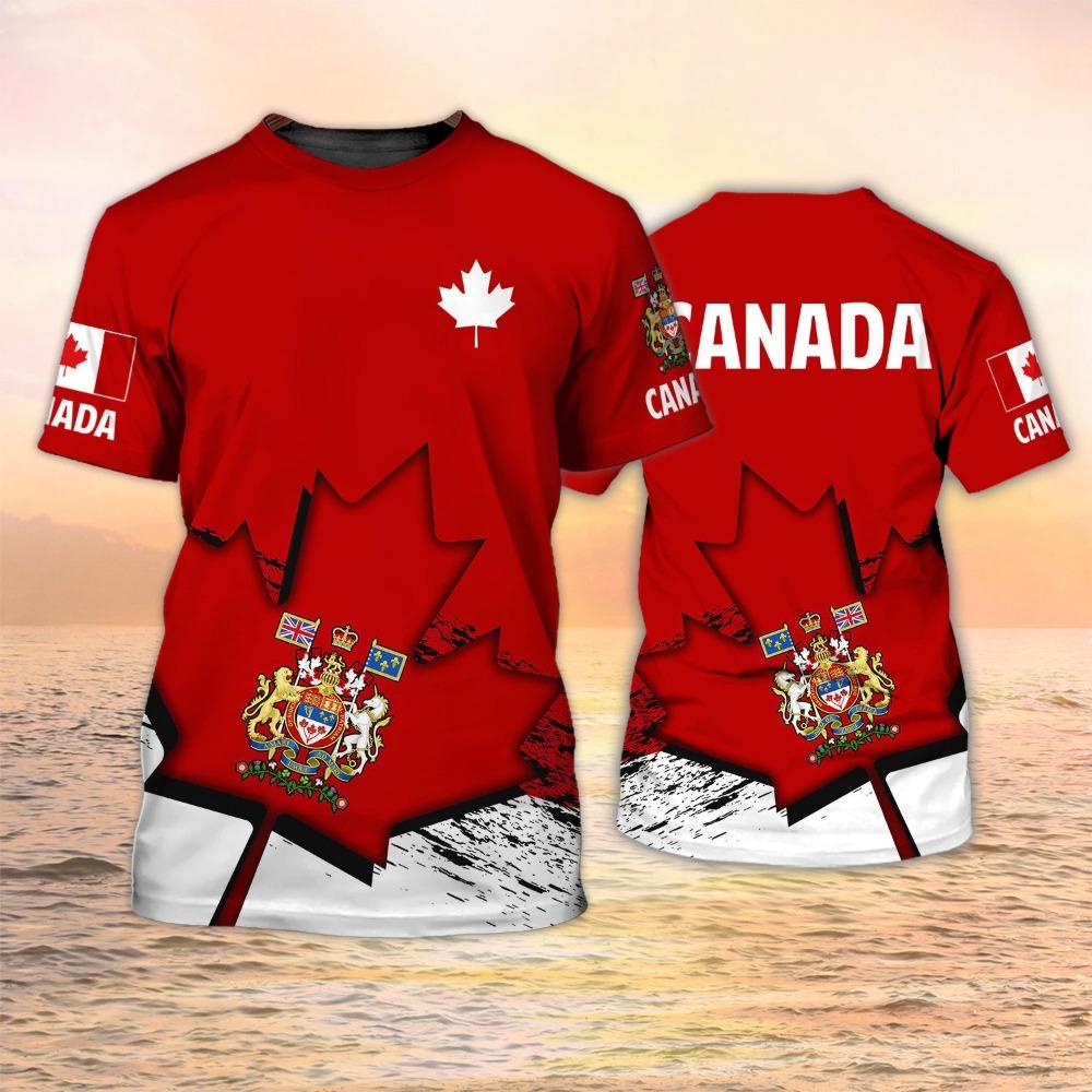 Canada Flag Maple Leaf Printed T-shirt Men Women Fashion Sports Streetwear Short Sleeved T Shirt Kids Canadian Football Jersey