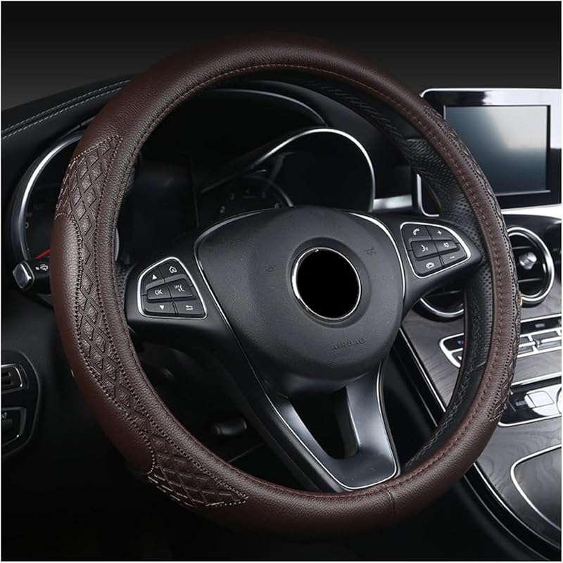 AUCELI Car Steering Wheel Cover, 14 1/2-15 Inch Non-Slip Soft Breathable Leather Automotive Steering Wheel Protecteor, Vehicle Accessories For Men