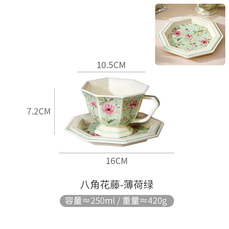 

Chinese-style Retro Ceramic Coffee Cup Afternoon Tea Cup Mug Hand-drawn Flowers Peony Mugs Coffee Cups Set Hexagonal Disc 201-300ml
