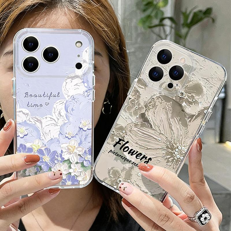 Oil Painting Flowers Phone Case For iPhone 17 Pro Max Coque iPhone 16 15 14 13 12 Pro Max 11 Clear TPU Silicone Soft Cover