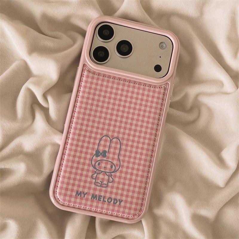 

Plaid My Melody Soft Case for Apple 13-17 Pro Max, White/Pink, Drop-Proof, Cartoon Design iPhone 11