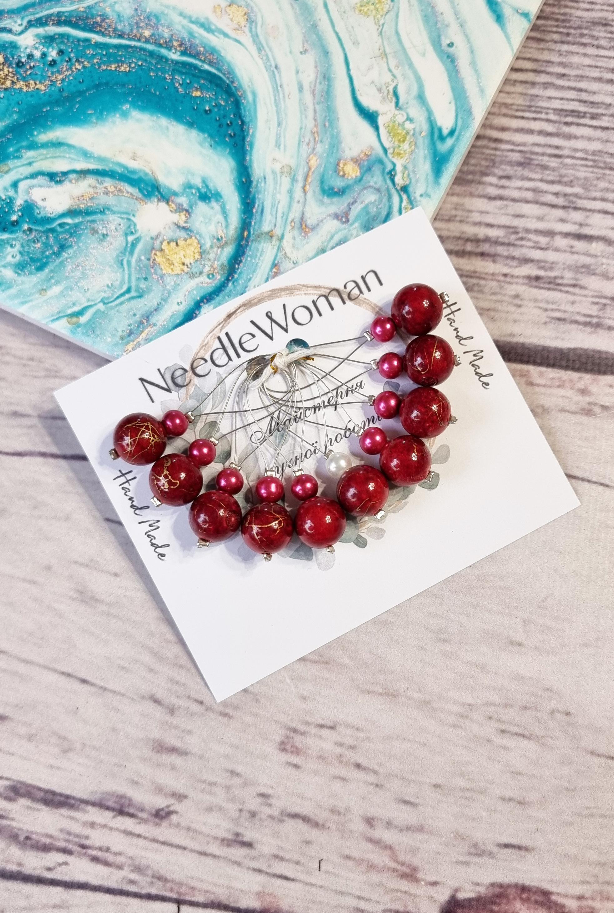 

Knitting Row Markers with Beads • Handmade Wire Loops • 10 pcs one size античний рубіновий колір