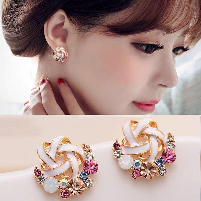 Korean Style Cute Crystal Flower Stud Earring For Women Girls New Fashion Sweet Earring Femme Brincos Summer Jewelry Gifts