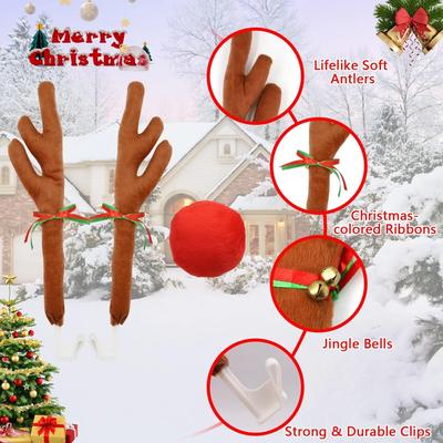 Vehicle Deer Antlers Decorations Christmas Car Ornaments with Winter Bells Moose Christmas Tree Accessories for SUVS Trucks
