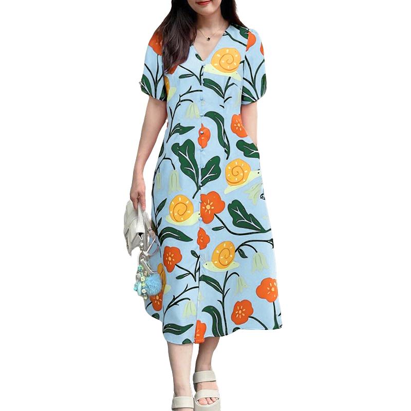 ZANZEA Women Summer V-Neck Boho Print Casual Short Sleeve Dress