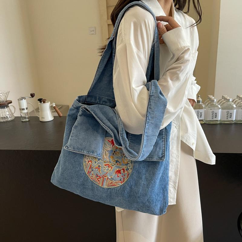 Módní a ležérní velkokapacitní džínová kabelka pro dámskou letní kabelku přes rameno