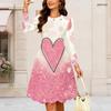 Women Plus Size Round Neck Long Sleeve Swing Midi Dress Space Galaxy Golden Textured Heart Print High Waist Dress