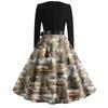 Women's Fashion Round Neck Slim-Fit Christmas Print Long-Sleeved Dress