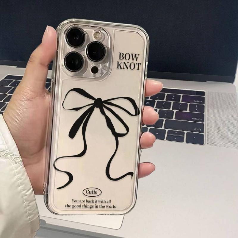 Black Bowtie Phone Case for IPhone 16 Pro 15 14 13 12 Pro Max IPhone 16 15 Plus Transparent Phone Case with Anti-shock Function