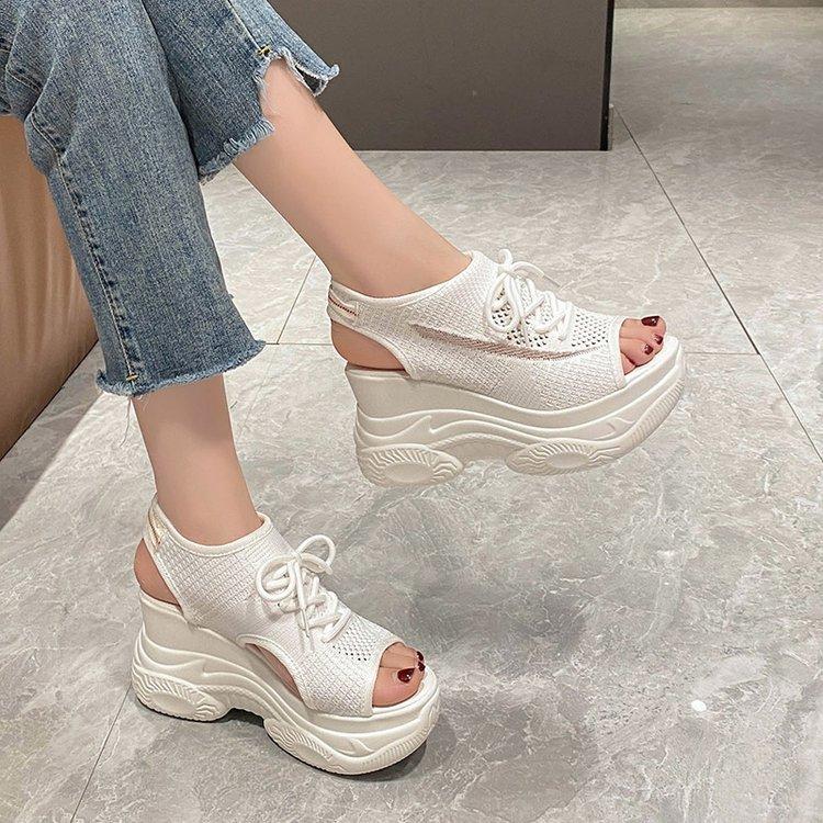 

2024 лето новые модные вязаные босоножки с застежкой-молнией спереди и узором «рыбий рот» 42