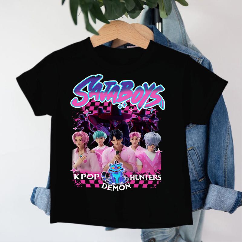 Neu 2026 KPop Dämonenjäger Saja Boys Cartoon Jungen T-Shirt Rundhals Print Mode Lässiges Top Kinder T-Shirt Kinderkleidung