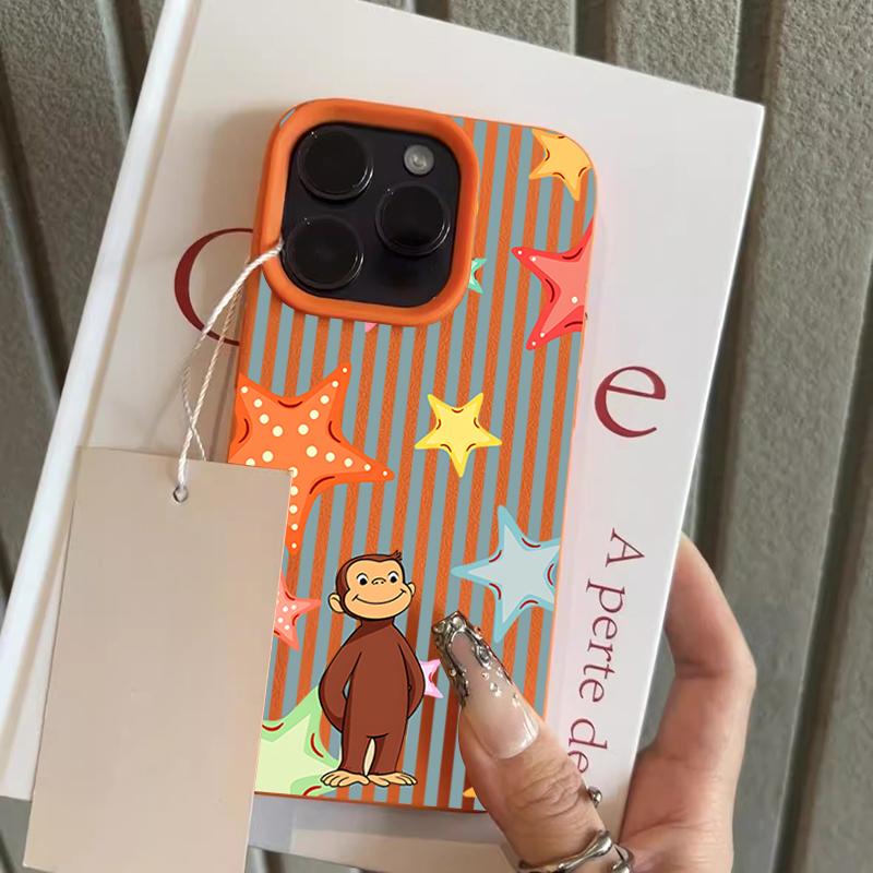 

Cute Star Monkey Stripe Lychee Texture Silicone Phone Case For iPhone 17 Pro Max 11 12 13 14 15 16 Pro 14 Plus 17 Air Soft Cover iPhone17 Pro Max