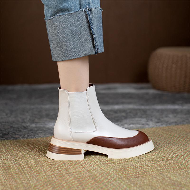 2024 Hot Sale Fashion Genuine Leather Shoes Women Chelsea Boots Stretch Slip on Comfortable Mid Heels Platform Ankle Boots Women