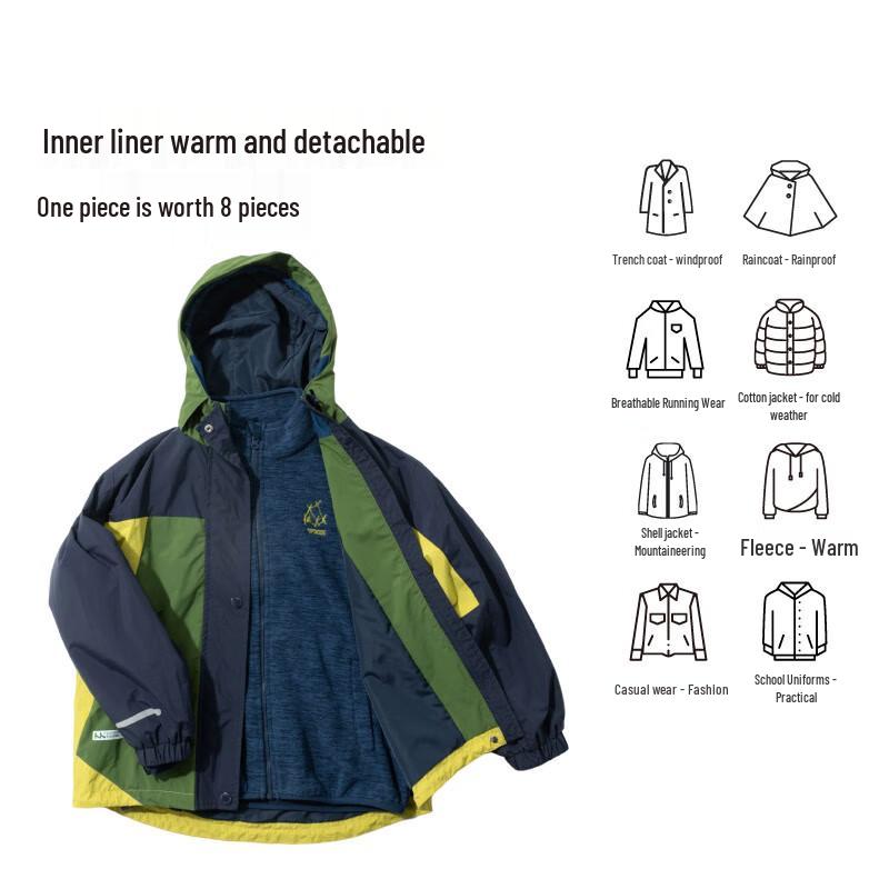 

Mipu 3-in-1 Windproof Waterproof Fleece-Lined Jacket 160