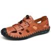 Men's 2024 Breathable Genuine Leather Summer Beach Sandals – Soft Sole, Hollow Design.