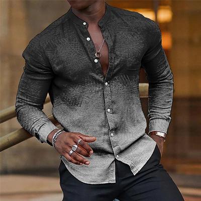 Chemise Homme Slim Décontractée à Manches Longues et Col Montant avec Revers Printemps et Automne