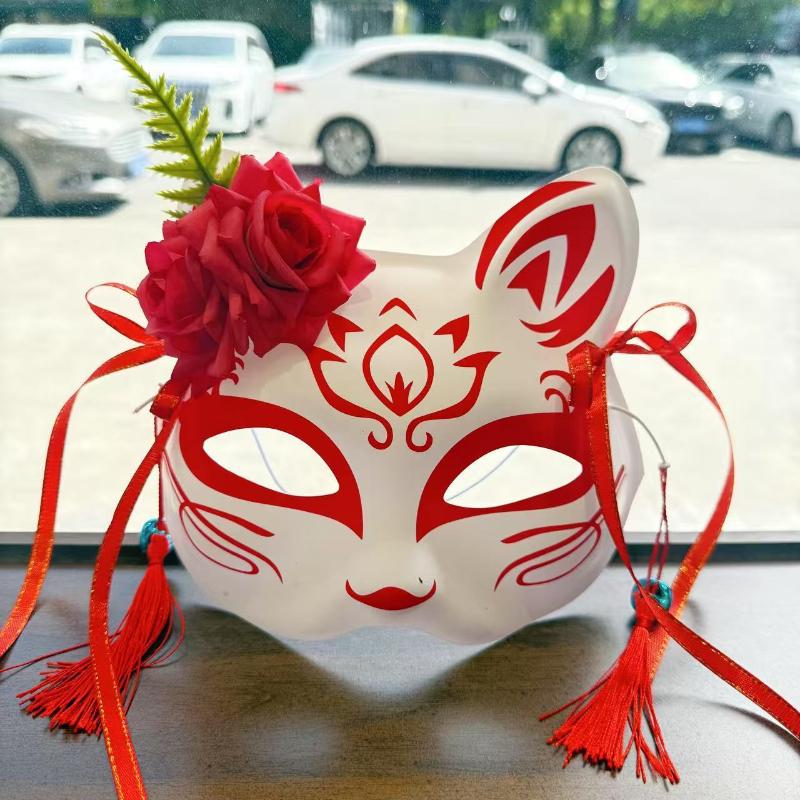 

Аниме Маска Демона Лисы Расписанная вручную Японская Маска Половина Лица Маска Цветка Маскарад Фестиваль Бал Кабуки Маски Кицунэ Косплей Реквизит
