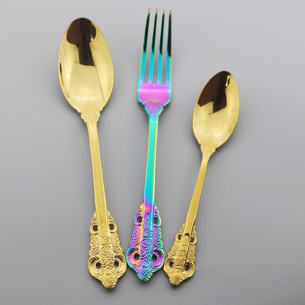 5Pcs Palace Style Dinnerware Stainless Steel Kitchen Portable Cutlery Set of Tableware Spoon Forks Knives Chopstick Silverware