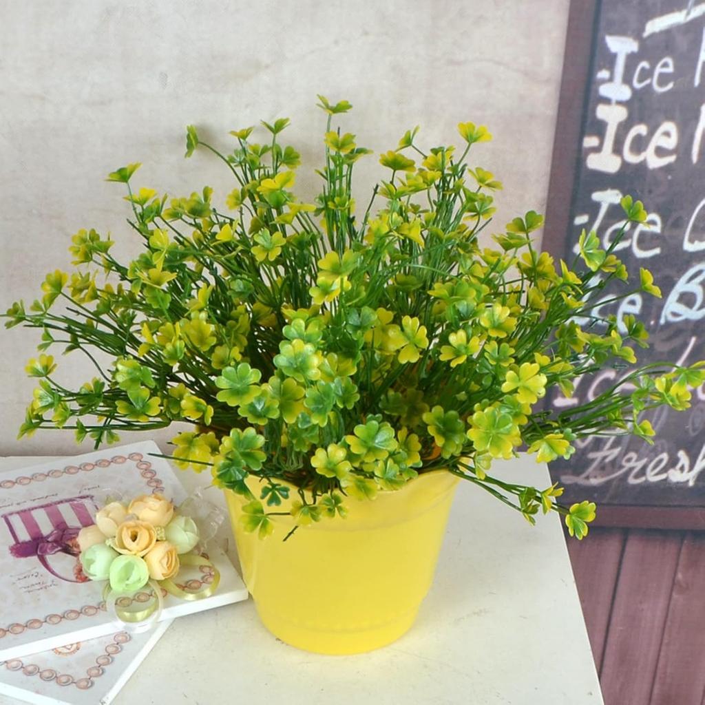 LUOZZY 3 PCS Simulated Green Plants Decor Artificial Four Leaf Clover Fake Plant Lifelike Fake Greenery Foliage for St. Patrick's Day Summer Garden