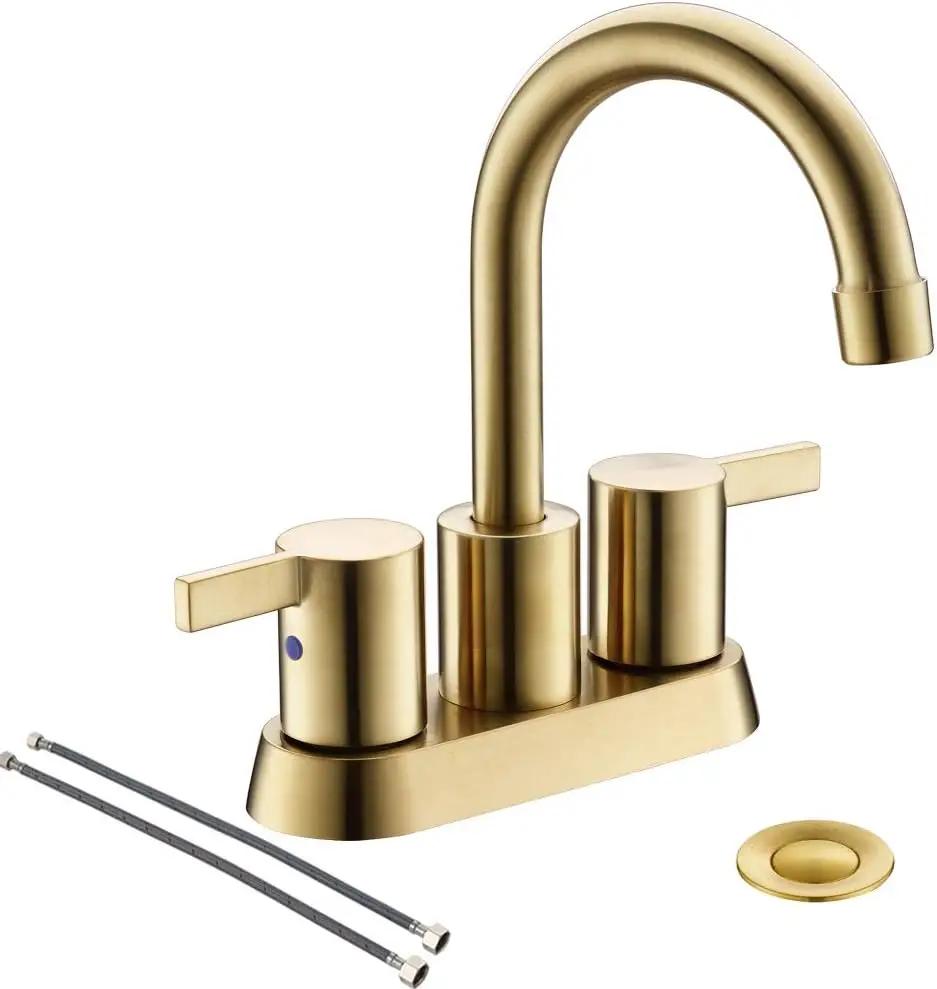 2 Handle Centerset Matte Black Lead-Free Modern Bathroom Faucet, 4 Inch 360 Swivel Spout 2-3 Hole RV Bathroom Vanity Sink Faucet