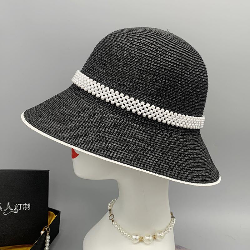 Hepburn Style Hat Female Year Pearl Foreign Style Versatile Bucket Hat Versatile Retro Basin Hat Top Hat