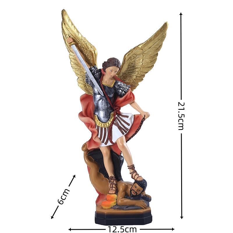 Christian San Miguel Arcangel Statue Retro Bronzed Saint Michael Angel Resin Figurine Home Blessing Decoration Desktop Ornaments