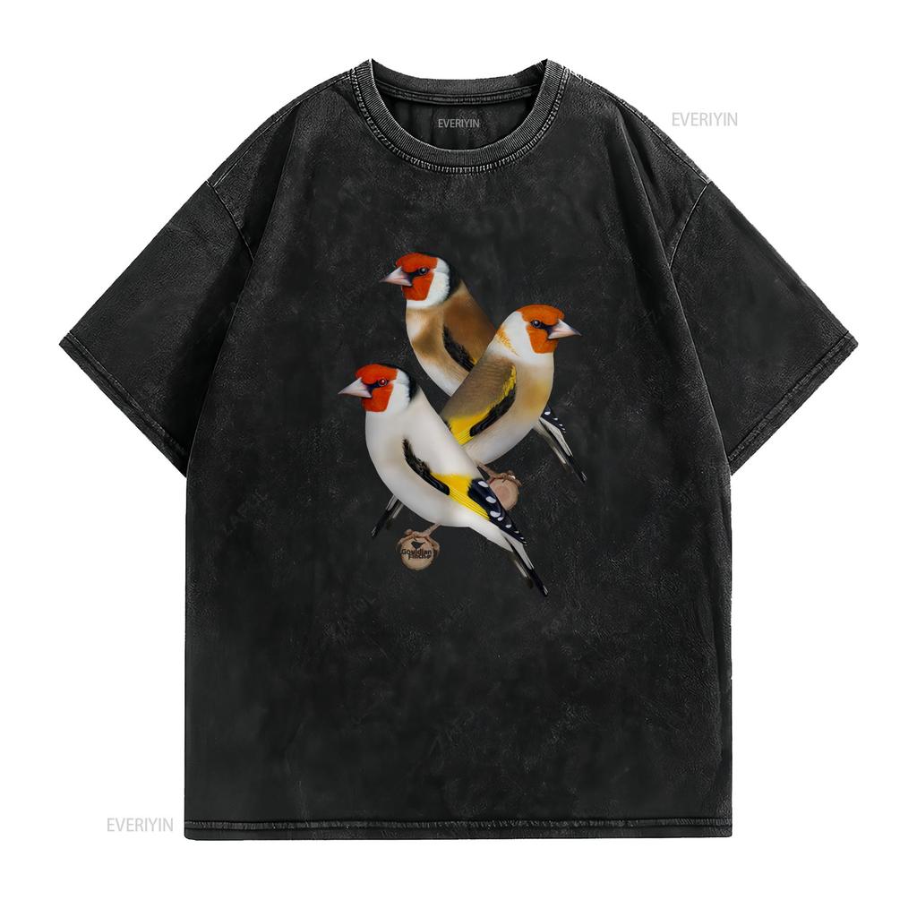 European Goldfinch and Other Native Finches Vintage Washed Stylish Fashion Graphic Unisex Top For Everyday Wear Breathable
