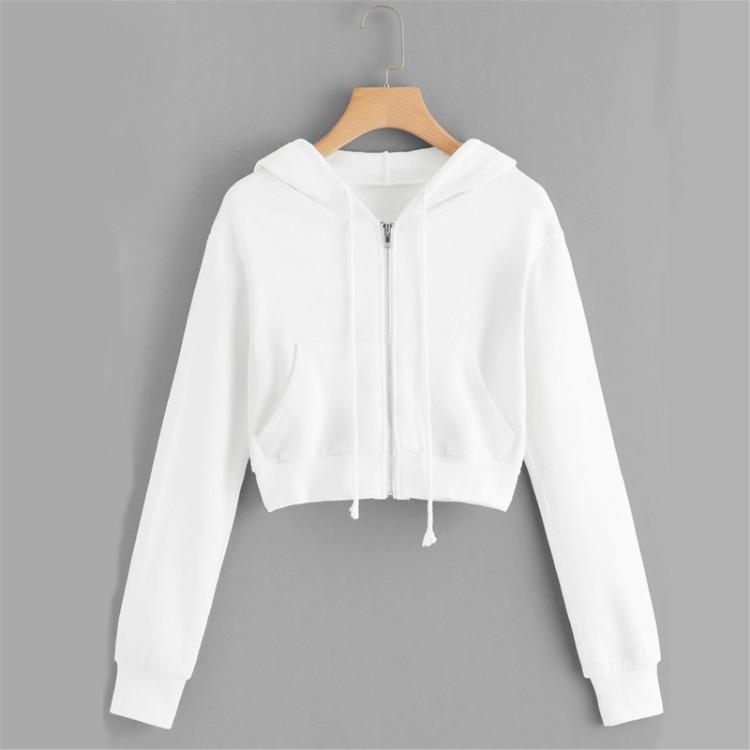 Women's Casual Zip Up Hooded Sweatshirt with Drawstring and Pocket Solid Color Top