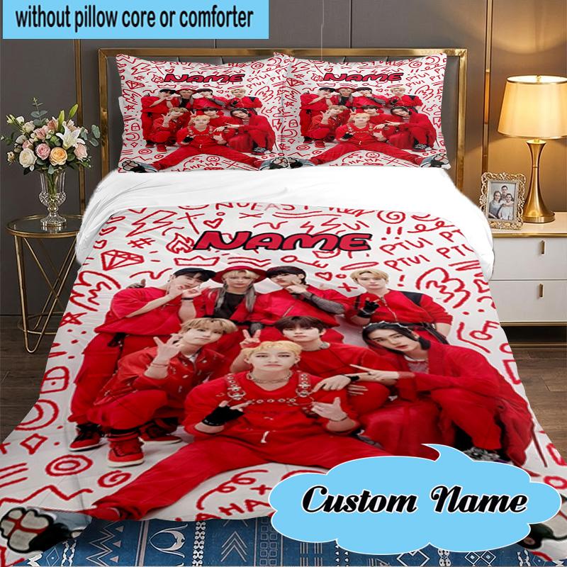 Custom Name 3PCS K-pop Idol Collage Bedding Set Including 1pc Duvet Cover And 2pcs Pillowcases for Bedroom, Dormitory Gift Home Decor