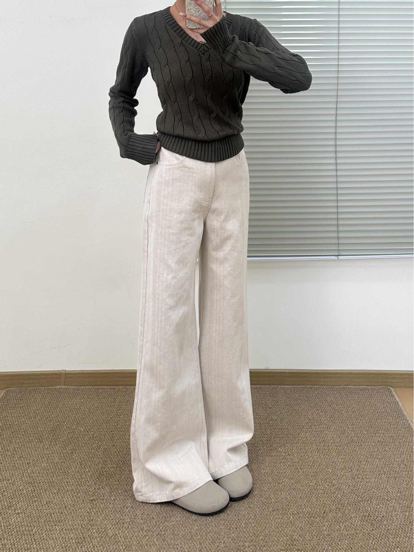 

Almond Hazelnut Herringbone Stretchy Straight-Leg Casual Travel Jeans Large