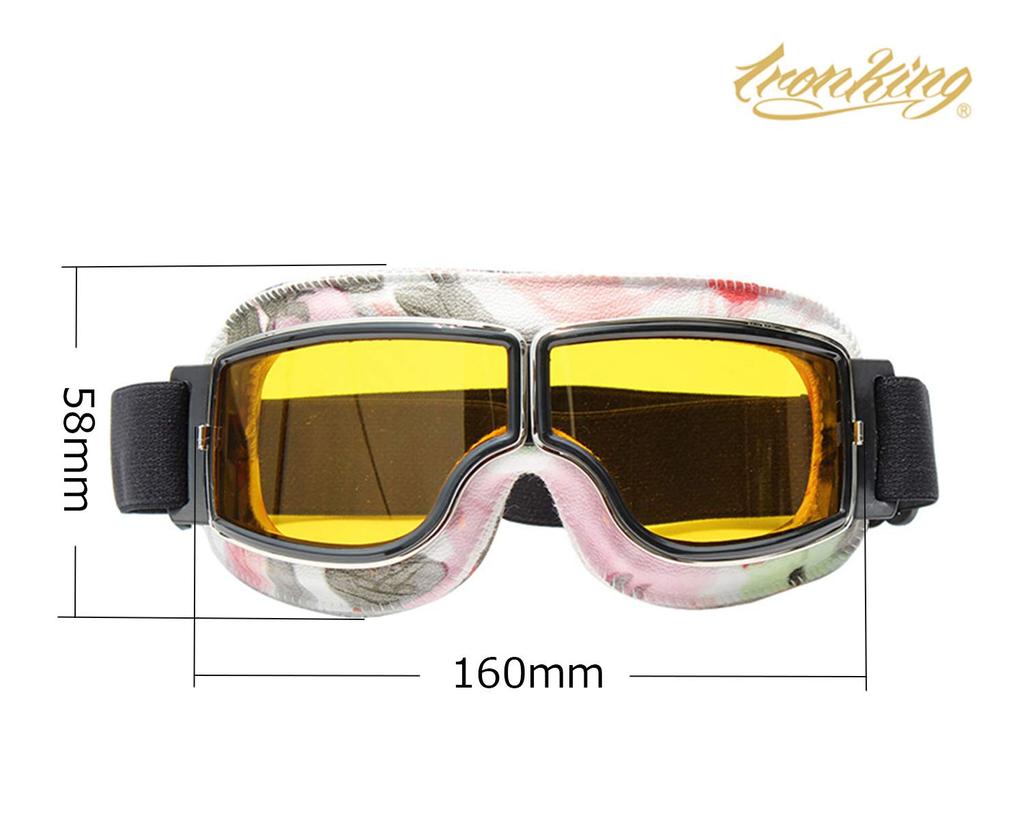 [IronKing] Retro Motorcycle Goggles PC Lens Multi-Purpose Windproof Sandproof Anti-Fog UV Protection Outdoor Sports Goggles T-13 Sencha Red (Yellow)