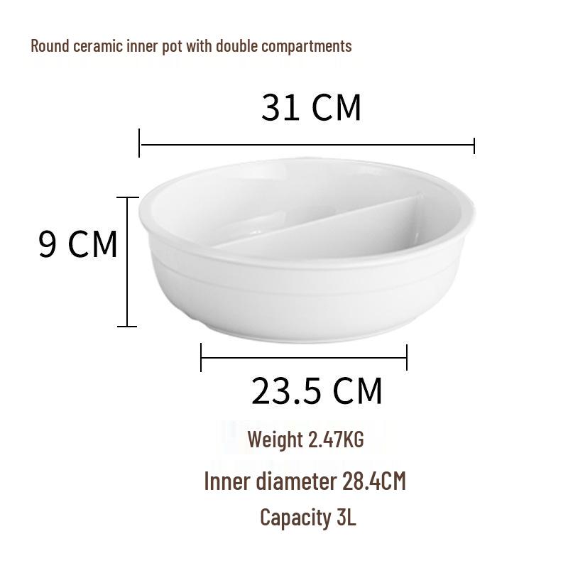 Round Ceramic Double Compartment Buffet Warmer Pot for Restaurants