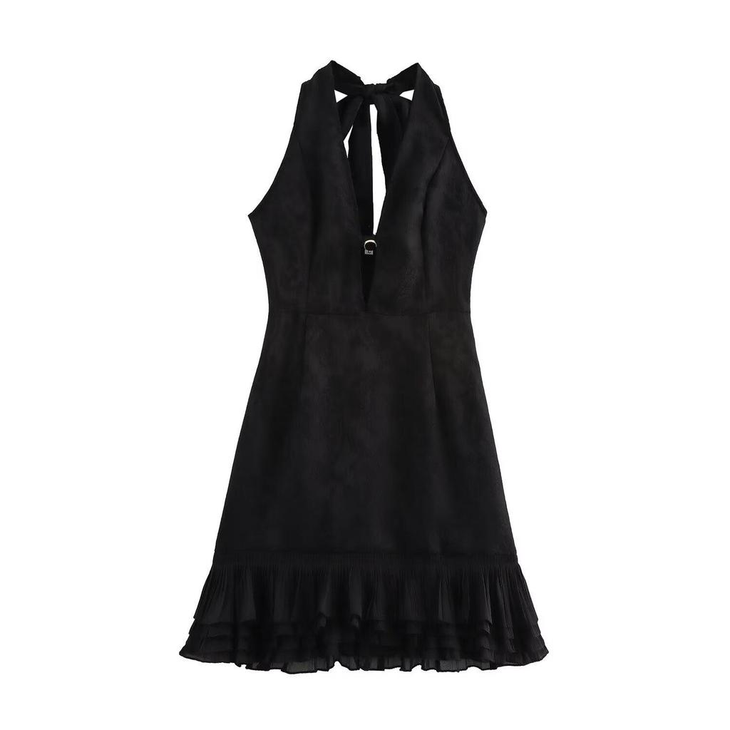 Spring 2025: Women's European & American Halterneck Layered Ruffle Dress