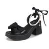 SyfIyno Summer New Collection Coarse Heel Open Toed Women's Pumps Pearl Strap Sandals with Skirts and High Heels