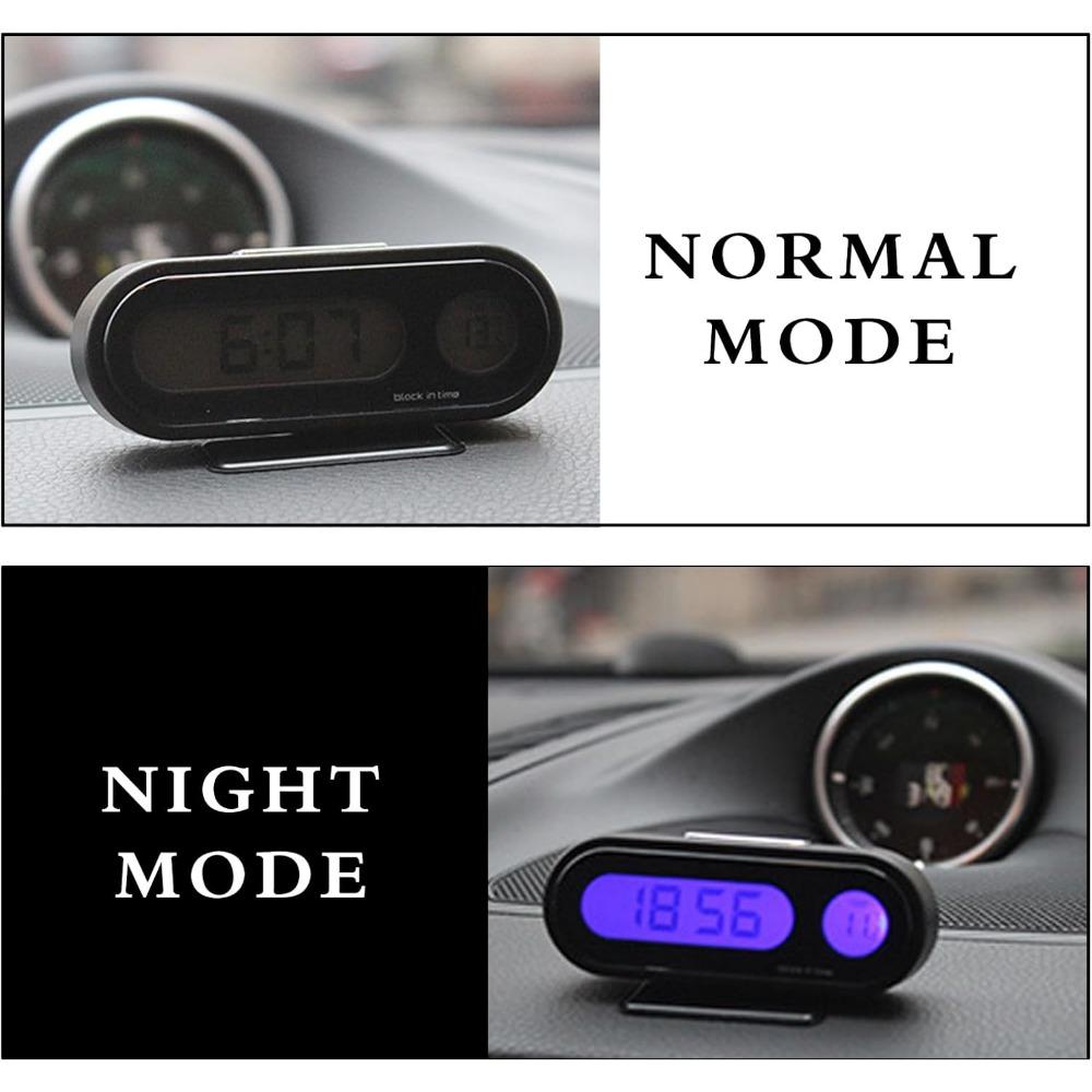 Reloj digital para coche con pantalla de temperatura - Reloj para salpicadero con luz de fondo LED y termómetro - Modo día/noche Reloj para interior de vehículo