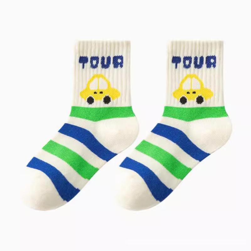 Children's Socks Boys Girls Autumn Winter Cartoon Car Mid-Calf Socking Baby Striped Toddler Cotton Sock