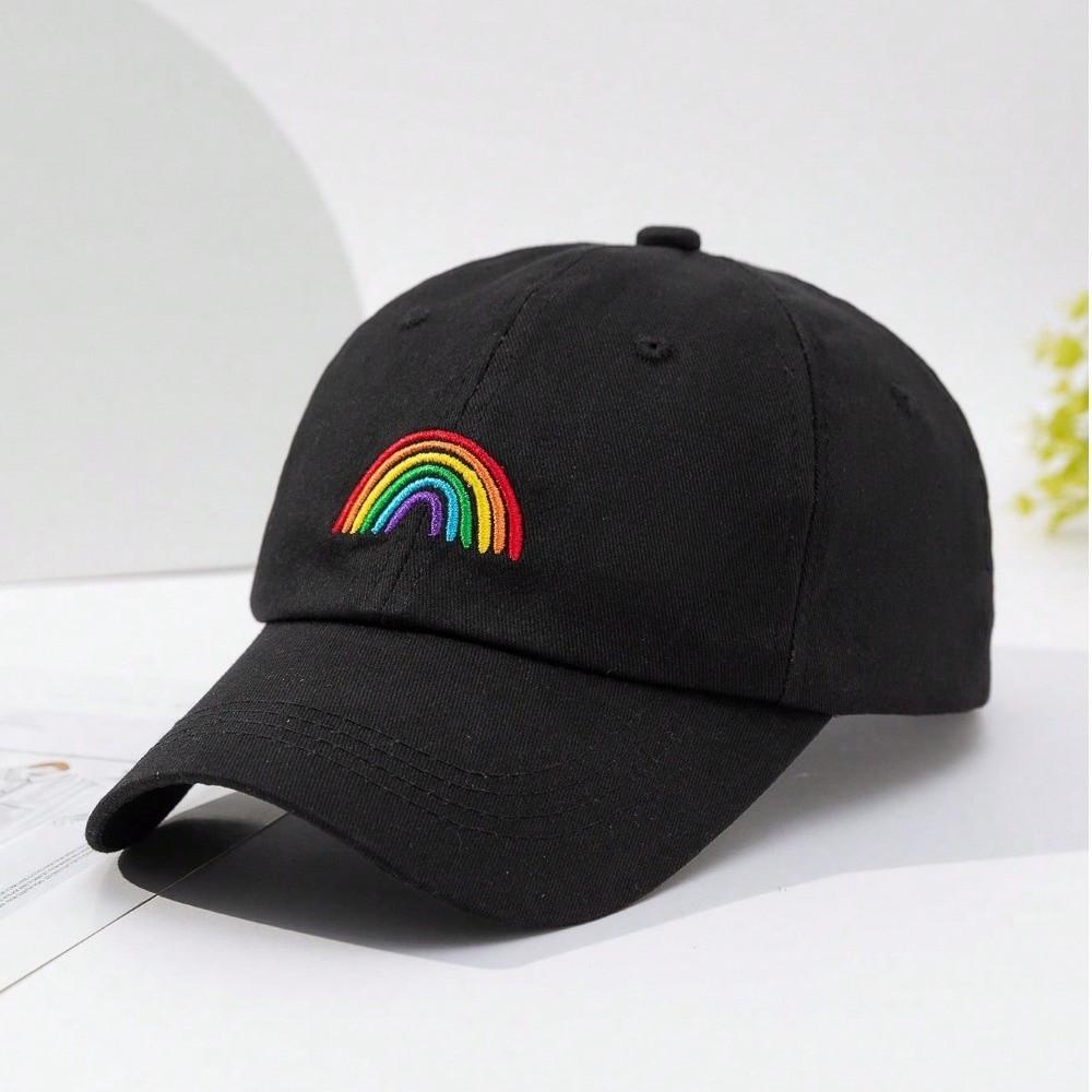 Casquette de Baseball Broderie Arc-en-ciel Douce Casquette Ajustable Décontractée Streetwear Casquette Papa Voyage en Plein Air