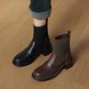 Fashion 2025 New Autumn Women Boots Sheepskin Leather Women Shoes Round Toe Chunky Heel Modern Short Boots Stretch Platform High Heels