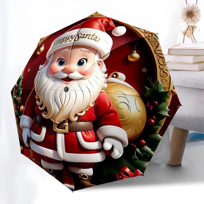 

1pc Happy Santa Automatic Opening Folding Umbrella, 8 Bone Iron Frame, Outdoor, Festive Gift for Fans, Travelers & Daily Use.K066