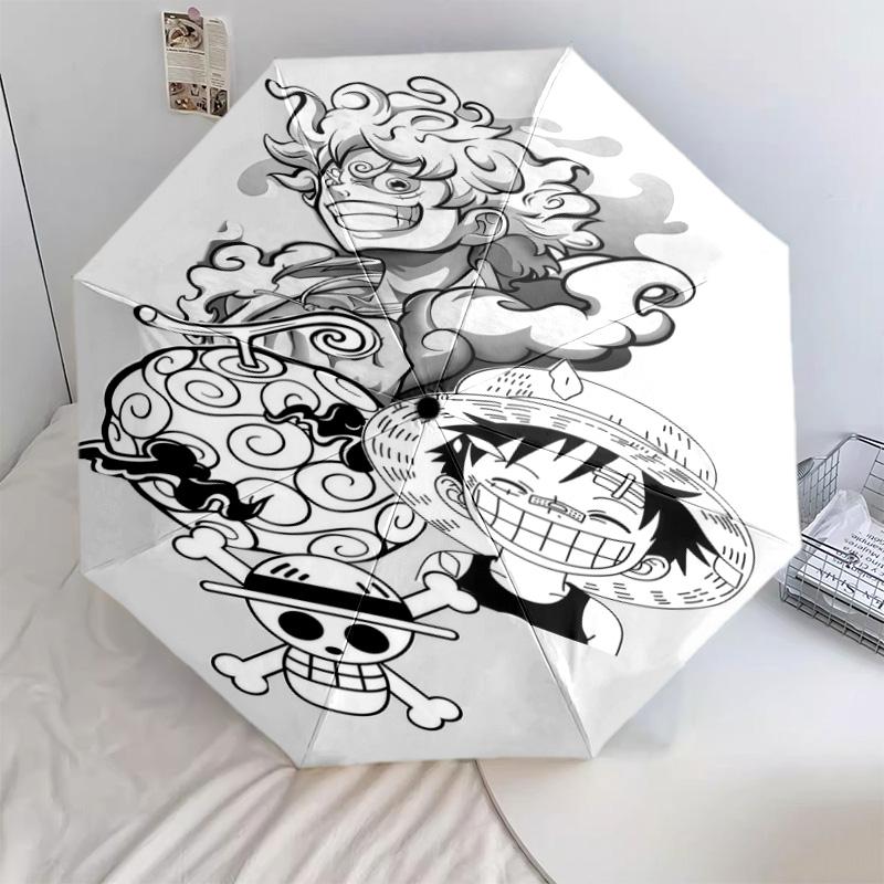1 Adet Otomatik Katlanır Şemsiye - Luffy D Desenli Taşınabilir Katlanabilir Tasarım 8 Kemerli Noel Doğum Günü Hediyeleri